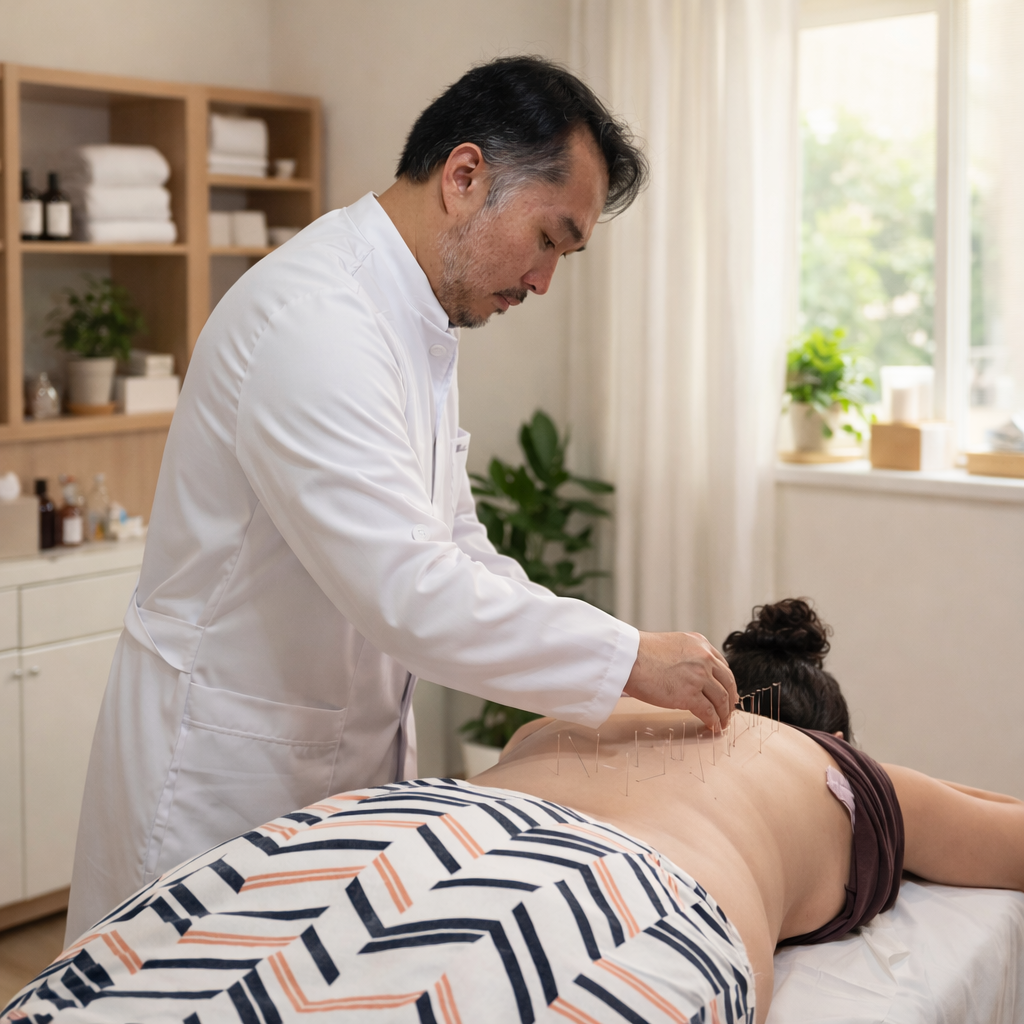 Mauro realizando atendimento de acupuntura